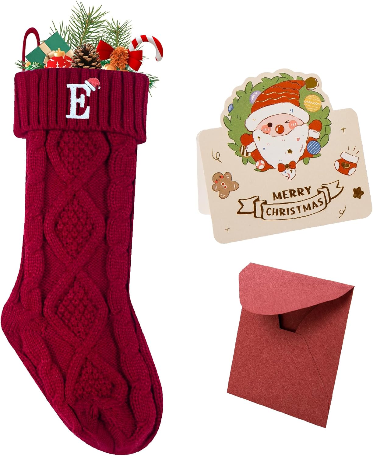 Stockings & Holders - Ulico Christmas Stockings with Initials, 18’’ Large Embroidered Monogram Knit Christmas Stocking,Xmas Stocking for Kids, Holiday and Family Stocking for Fireplace or Party Decoration Red Letter E