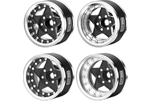 COOWOO RC Wheels Upgrade Parts, 1.9 in Beadlock Wheels Adjustable Offset for 1/10 TRX6 TRX4 or SCX10 RC Trucks, Made of Aluminum Alloy, Pentagon-Shaped, Set of 4, Black