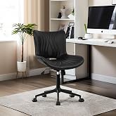 VATROS Armless Office Chair, Height Adjustable Desk Chair with Wheels, Ergonomic Comfy 360&deg; Swivel Home Office Computer Task Chair, Faux Leather Padded Cute Vanity Chair,Black