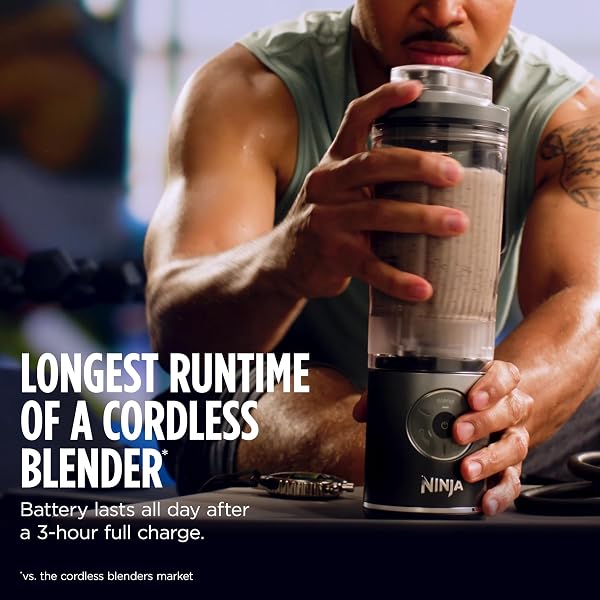 NINJA BLAST MAX, PORTABLE & PERSONAL BLENDER + TWIST & GO, SMOOTHIE, BLEND, ICE CRUSH, 3 PROGRAMS, CORDLESS, 22 OZ REMOVABLE VESSEL, DISHWASHER SAFE, LEAKPROOF, GREY, BC251GY