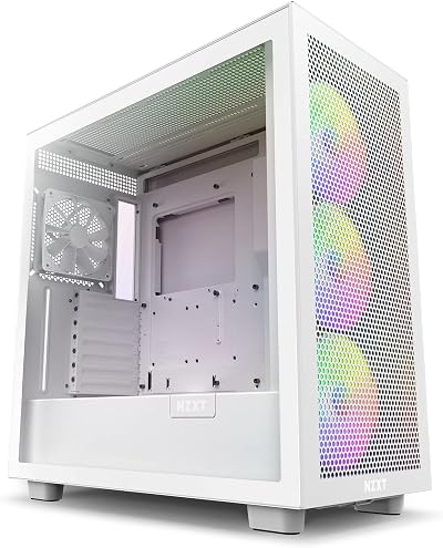 NZXT H7 Flow RGB ATX Mid-Tower PC Case White 3x RGB Fans Tempered Glass