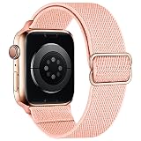 MITERV Stretchy Nylon Loop Bands Compatible with Apple Watch 38mm 40mm, Adjustable Soft Elastics Strap Compatible with Apple Watch SE iWatch Series 6/5/4/3/2/1 Pink 38mm/40mm