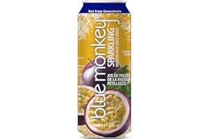 Blue Monkey Sparkling Passion Fruit Juice - Real Fruit Juice, No Sugar Added, All Natural, Lightly Carbonated, Halal Certified - Refreshing Tropical Sparkling Water Alternative - 11.2oz (330ml) 12 Pack