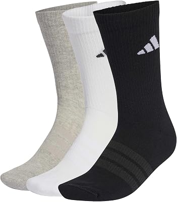 Unisex Cushioned Sportswear Crew Socks 3 Pair Pack, medium grey heather/white/black, 40-42