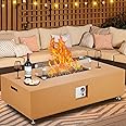 48" Propane Fire Pit Table，50000BTU Fire Table with Wind Guard, Glass Beads & Rain Cover, Sturdy Steel Anti-Rust Finish & CSA Safety Certified Outdoor Firepit for Patio Yard Garden(Orange)