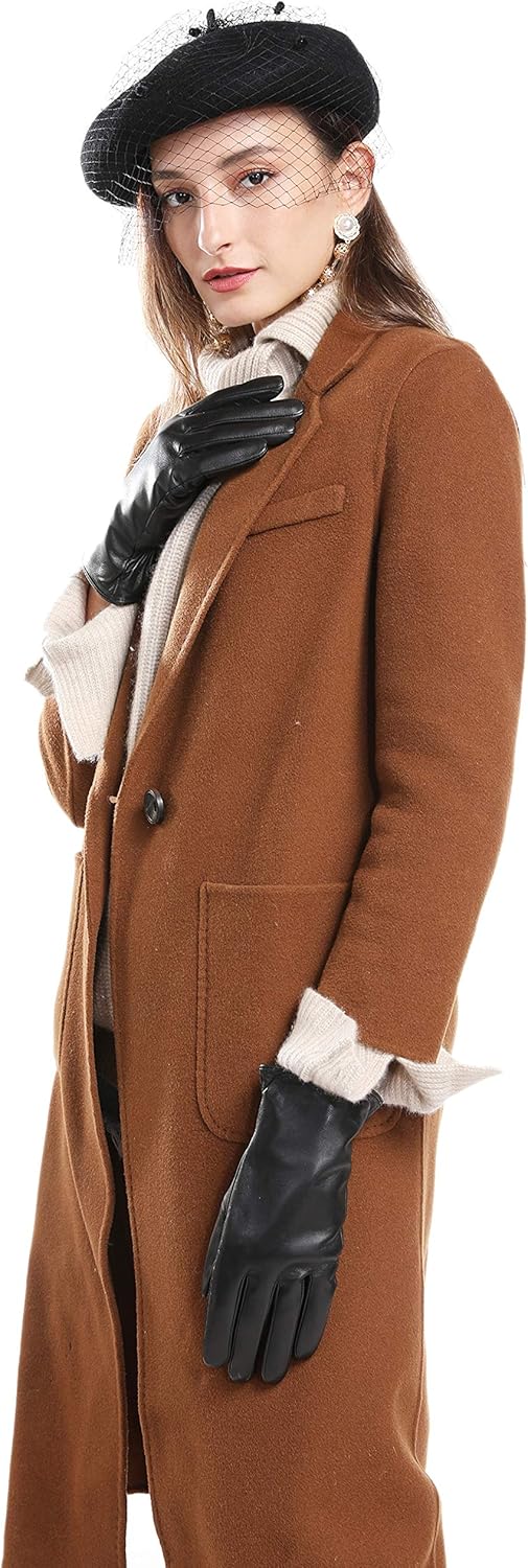 Warm Fleece Lining Touchscreen Texting Driving Winter Womens Leather Gloves at  Women’s Clothing store