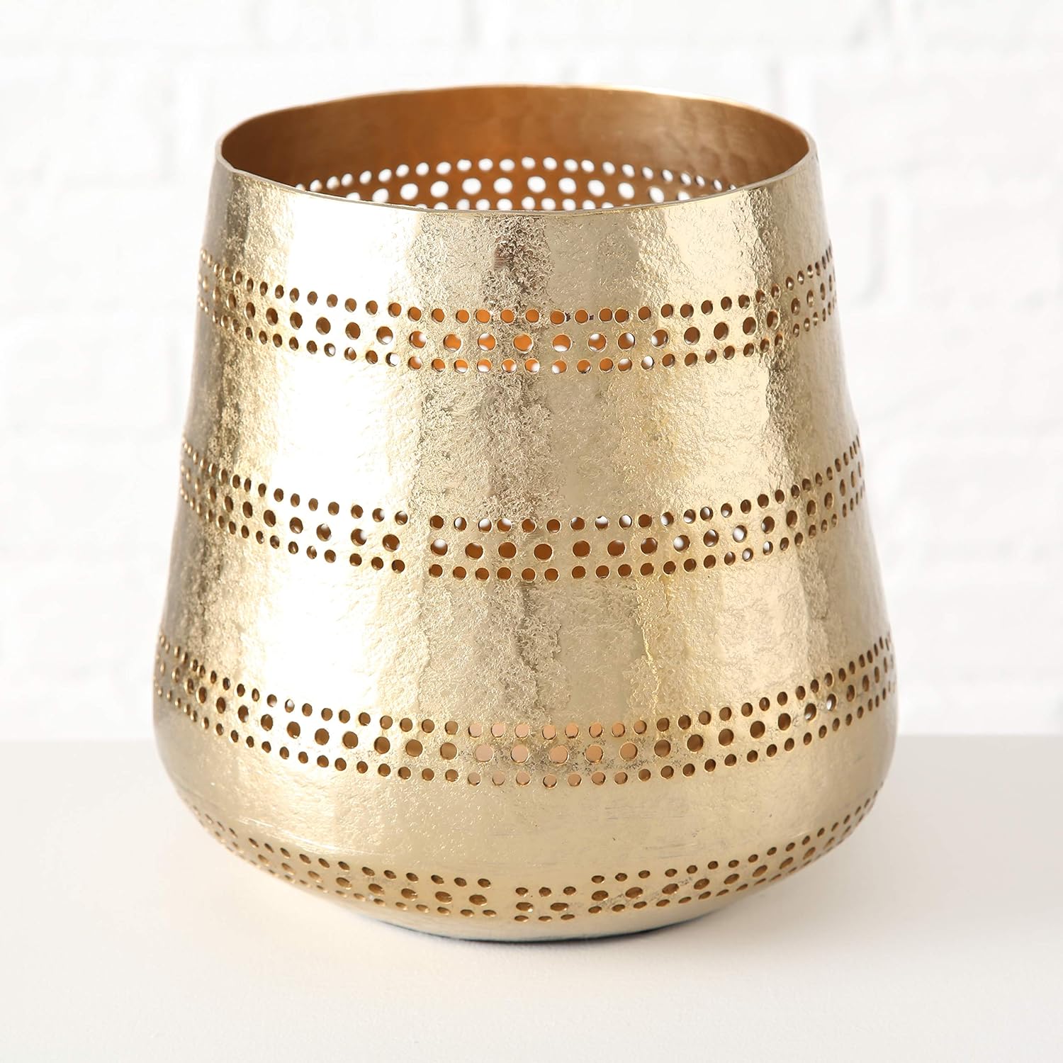 Golden Gilt Metal Votive Candle Holders, Chubby Belly Hurricanes, Set of 2, Textured Surface, 7.5 Diameter x 7.5 Tall, and 5 Diameter x 5 Tall Inches: Kitchen & Dining
