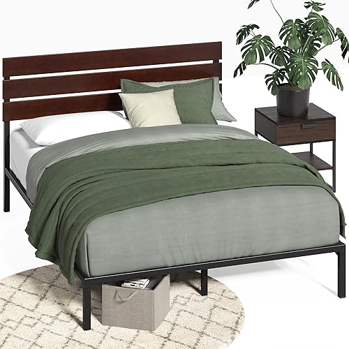 Zinus Figari King size Bed frame - Bed 150x200 cm - 31 cm Height with Underbed storage - Sustainable Bamboo and Metal Platform Bed frame with Slatted Headboard - Brown and Black