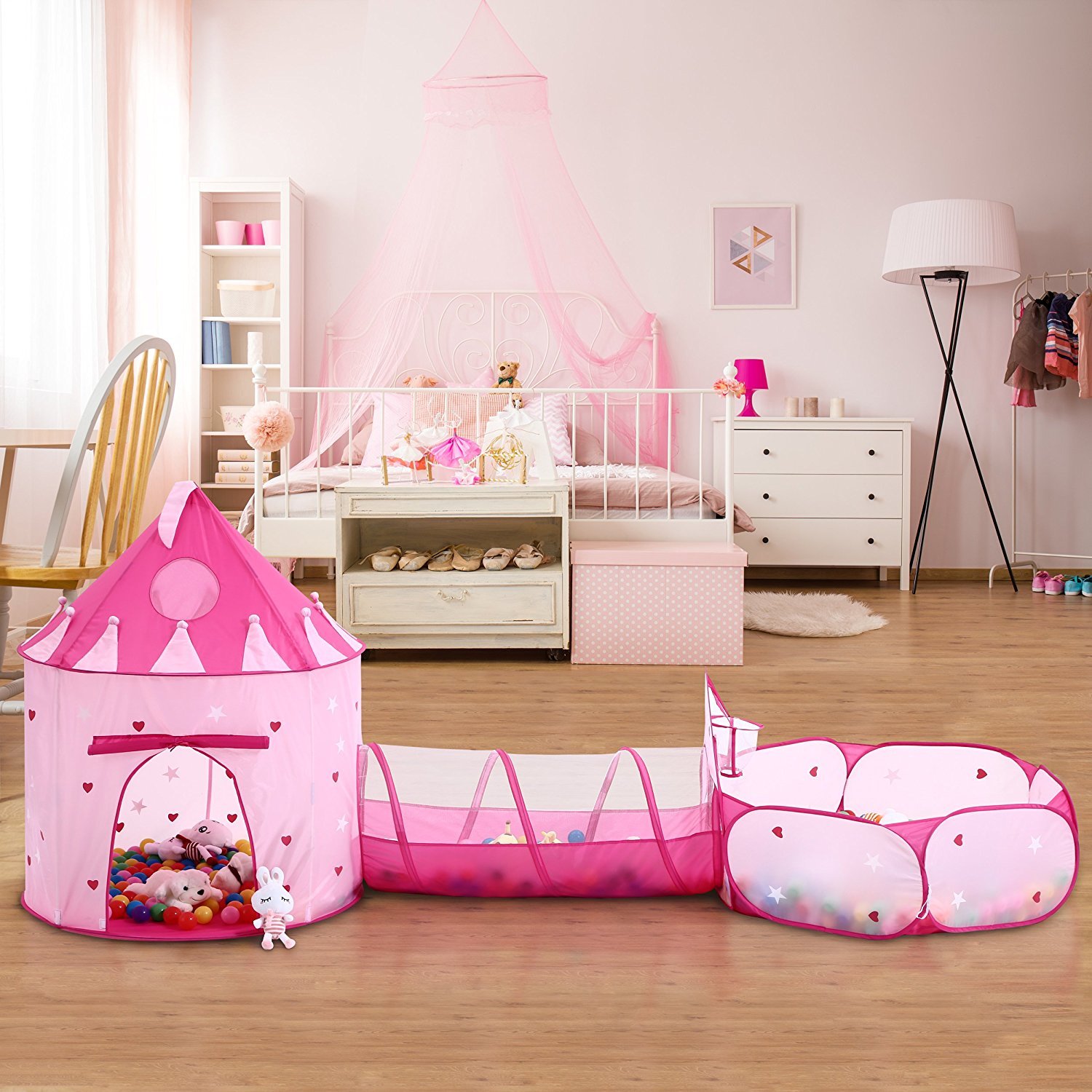 Rapidly boy Princess Castle Girls Play Tent Glow in the Dark Stars - Childrens Play Tents for Indoor & Outdoor Use,Easy to Folding back with Storage Carry Bag Pink