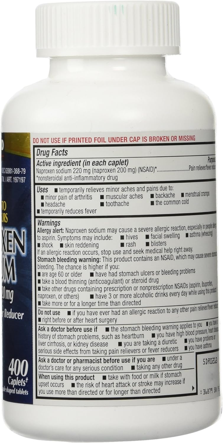 Naproxen Sodium by Kirkland Signature - 400 caplets 220 mg Non Prescription Strength - Compare to the active ingredient in Aleve: Health & Personal Care