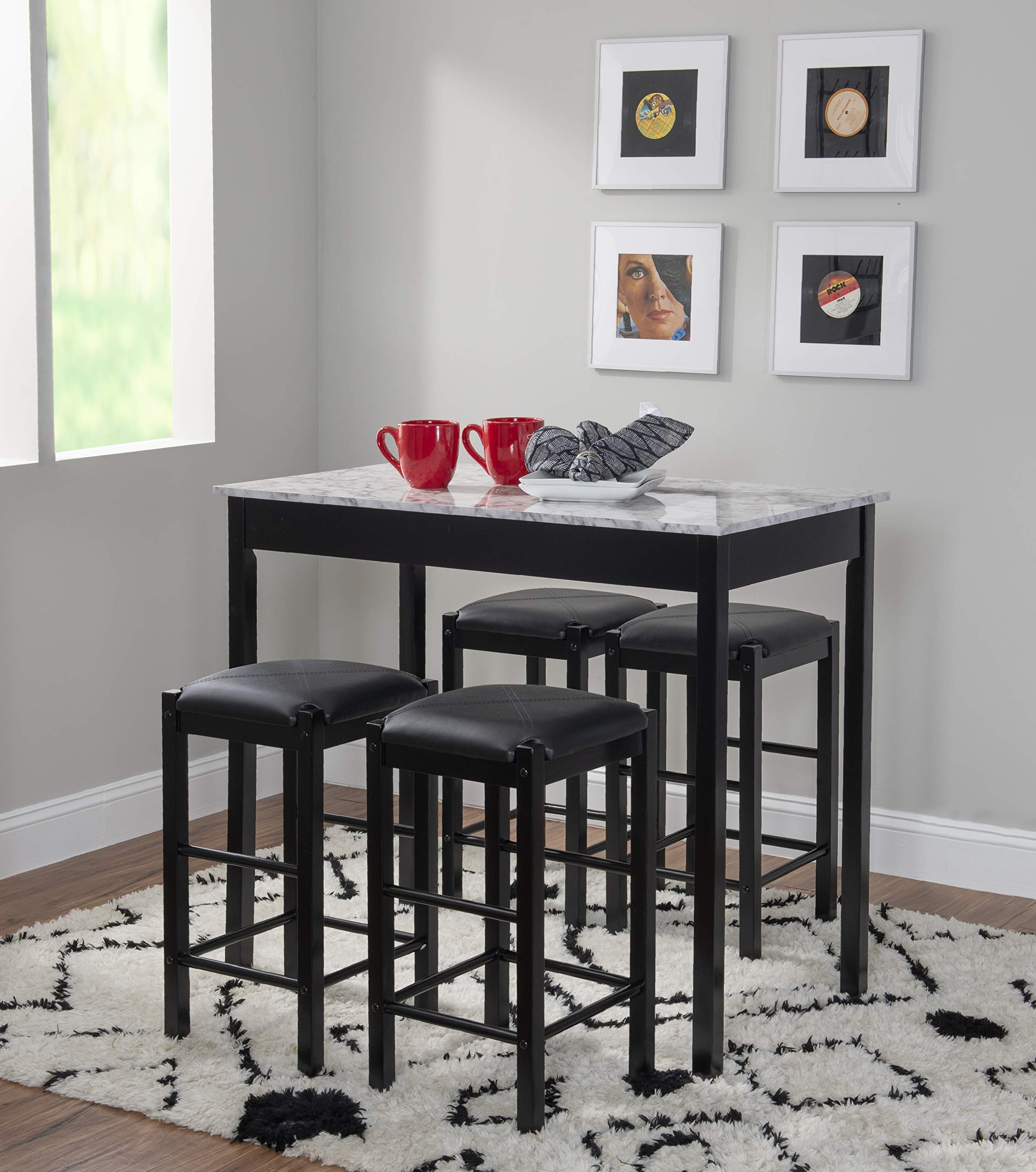 Linon Black 3 Piece Faux Marble Tavern Set