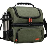 MIER Lunch Box for Men Dual Compartment Adult Lunch Bag for Work Army Green | Leakproof &amp; Insulated; Lunchbox Cooler Tote with Side Bottle Holder; Detachable Shoulder Strap with Pad; Multi-Pockets