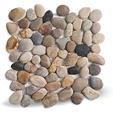 Adolif Pebble Tile for Shower Floor, Brown Stone Pebble Mosaic Tile, 5 Pcs | Slip-resistant Pebble for Bathroom, Kitchen, Walls &amp; Outdoor Areas, Mesh-Backed Easy to Install, 5 SqFt, Tumbled