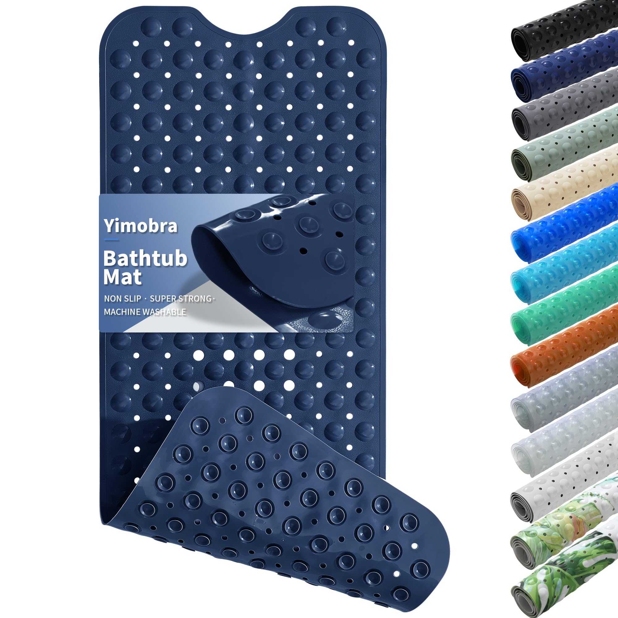 Yimobra Original Bath Tub Shower Mat Extra Long 100 x 40 cm, Non-Slip with Drain Holes, Suction Cups, Machine Washable, Phthalate Free, Latex Free, BPA Free, Bathroom Mats, Navy Blue
