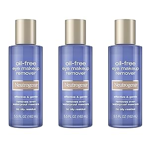 Neutrogena Gentle Oil-Free Eye Makeup Remover & Cleanser for Sensitive Eyes, Non-Greasy Makeup Remover, Removes Waterproof Mascara, Dermatologist & Ophthalmologist Tested, 3 x 5.5 fl. oz