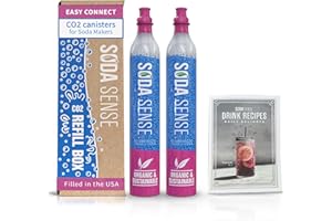 Soda Sense 60L Easy Connect CO2 2 Pack Canister Refill & Recipe Book Bundle, Compatible w/SodaStream Quick Connect Soda Makers Only [ART, TERRA & DUO]