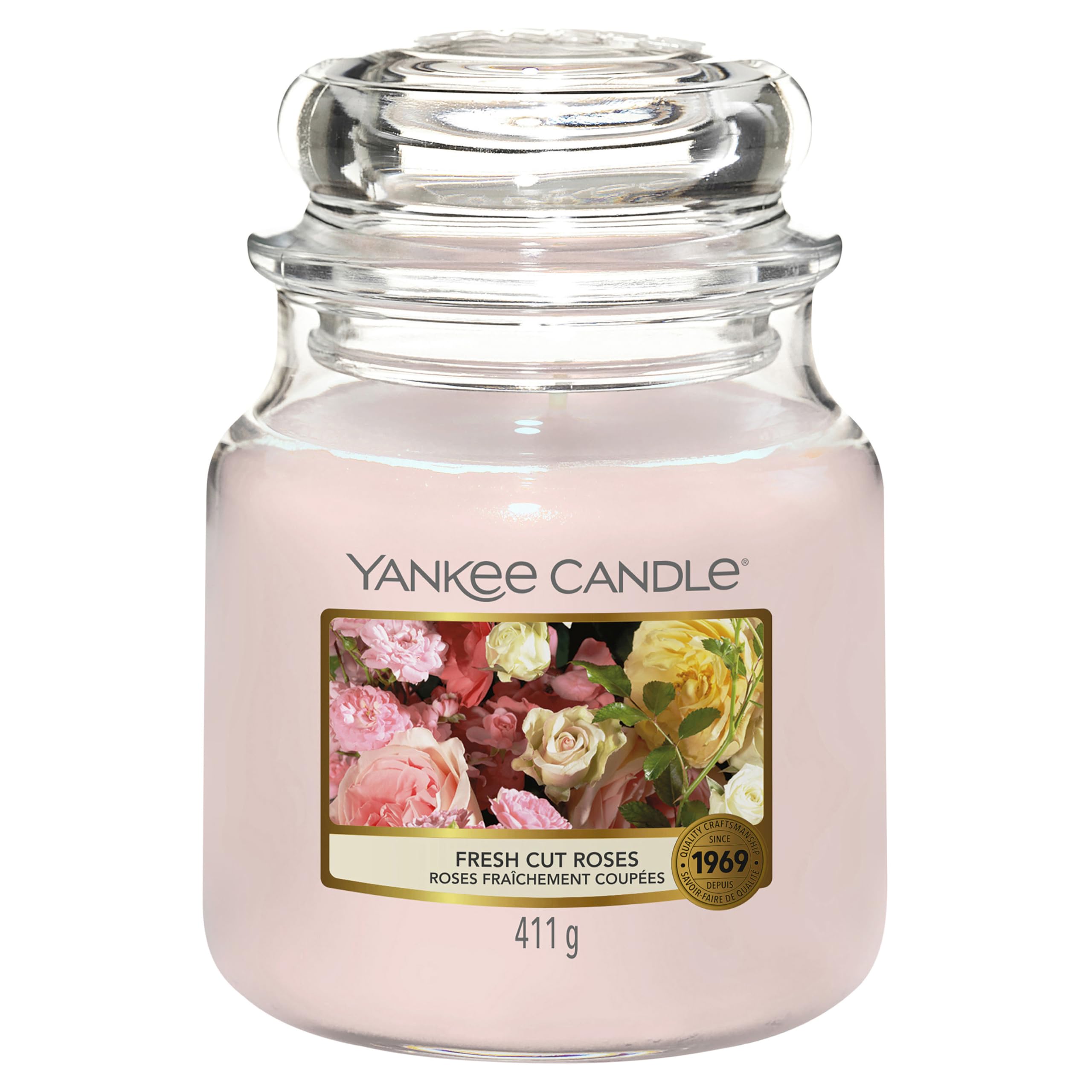 Yankee Candle Scented Candle | Fresh Cut Roses Medium Jar Candle| Long Burning Candles: up to 75 Hours | Gifts for Women