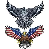 Agile Dragon American Bald Eagle Patch Large Embroidered Iron-On Sew-On Applique Black and White Patriotic Eagle Emblem for Biker Vests Jackets Backpacks &amp; Apparel