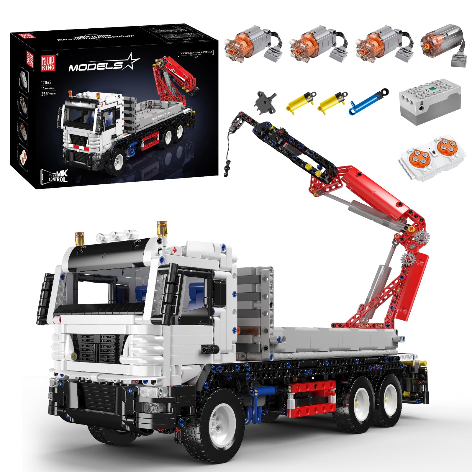 Photo 1 of Mould King 17063 Technik Crane Truck Building Blocks Model, Remote Controlled Pneumatic Drive Truck with 4 Motors, Toy Gifts for Kids/Adult Collections Enthusiasts (2530 Pieces)