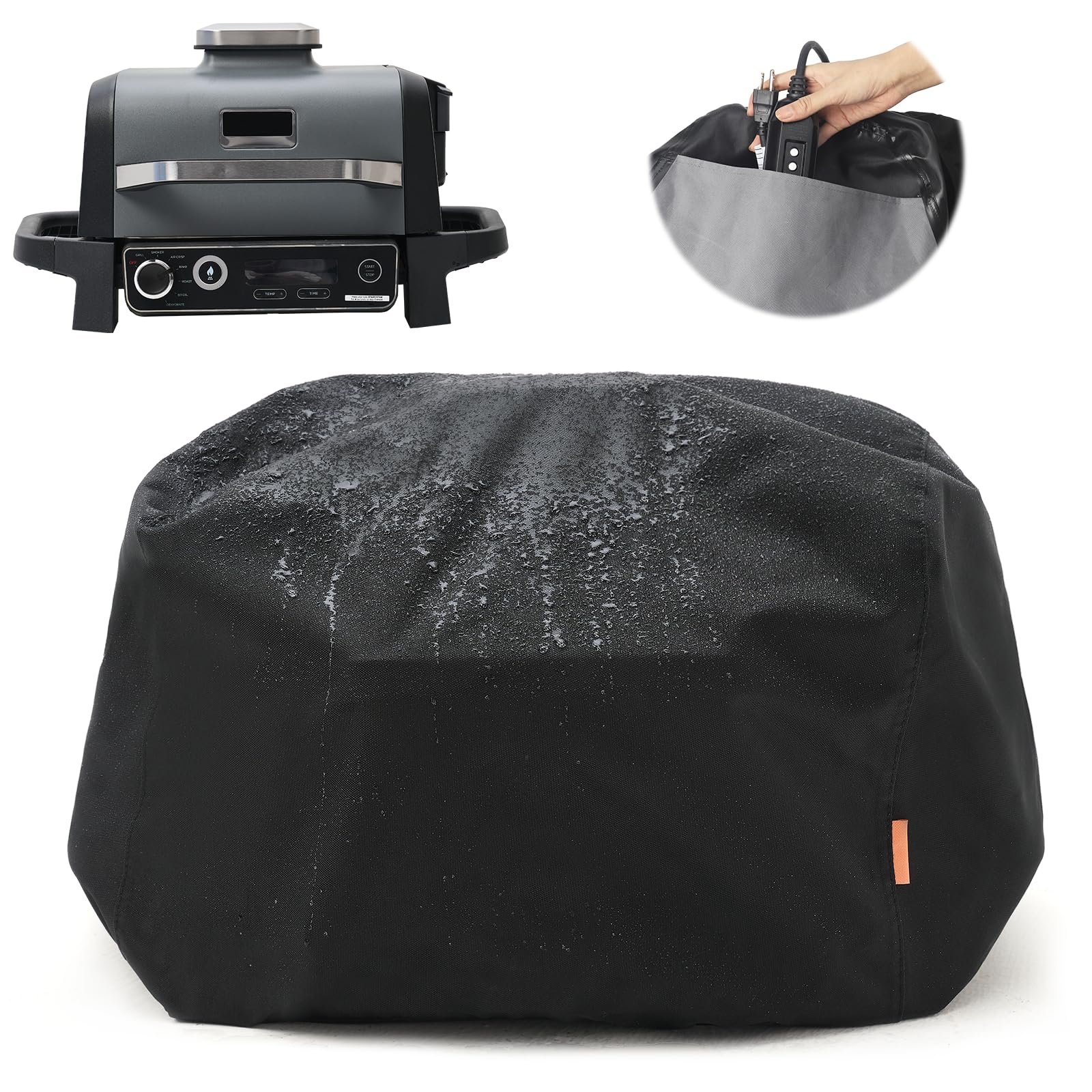 TRAVELIT Waterproof Cover for Ninja Woodfire Outdoor Grill, BBQ Grill Accessories with Inner Pocket for Plug, Compatible with Ninja Smoker Grill OG701 OG751, Elastic Band Closure (Cover Only)