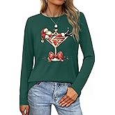 Christmas Shirts for Women Christmas Tree Shirt Long Sleeve Merry and Bright Shirt Xmas Tee Tops