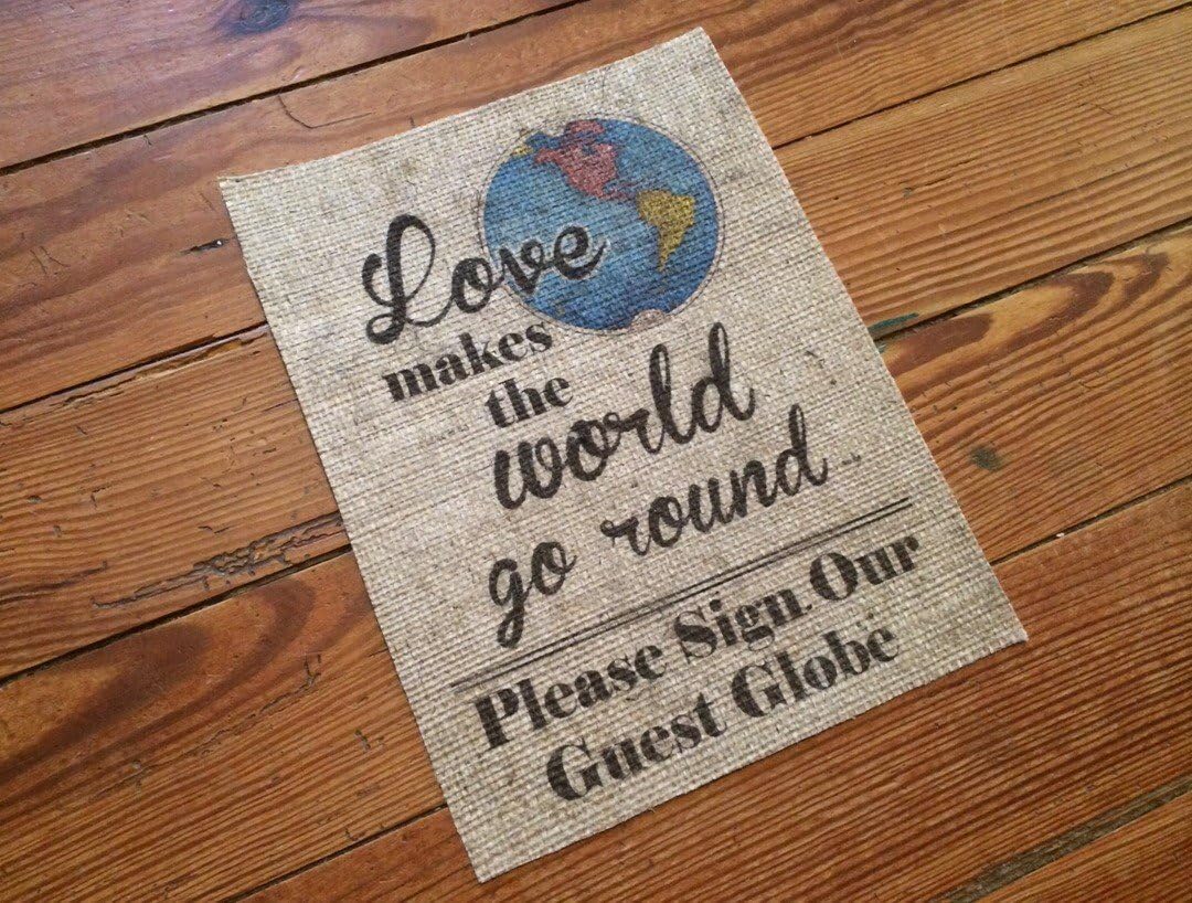 Burlap "Please Sign Our Guest Globe" - Guestbook Alternative - Travel Theme Wedding Decor - Marriage Decor on Burlap - Rustic Wedding