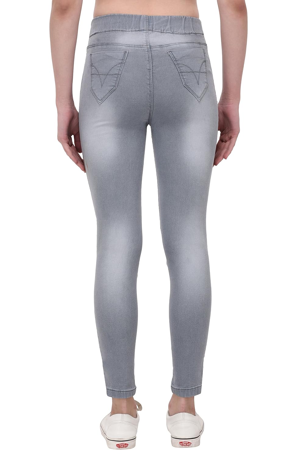 thinline high waist denim jeggings for women (grey) stretchable, pull-on