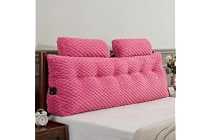 EUHAMS Wedge Headboard Pillow - Bed Wedge Pillow for Headboard Triangular Headboard Pillow with Neck Roll Pillow-Large Bolster Pillow for Sitting in Bed Backrest Positioning Support (Fushia,54x8x20 Inches)
