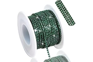 FULZTEY Glitter Rhinestone Close Chain,SS6 Crystal Rhinestone String for DIY Crafts,Deep Green Diamond Ribbon for DIY Clothes Jewelry Wedding Party Bouquet Decoration,10 Yards