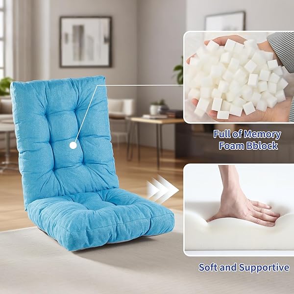 LYLNBYWK ROCKING CHAIR CUSHION, THICKENED TUFTED SEAT AND BACK CUSHION WITH TIES, SUITABLE FOR INDOOR/OUTDOOR ROCKER, PACK OF 2, LIGHT BLUE