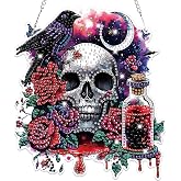 Bowetile Halloween Diamond Art Hanging Kits for Adults, Gothic Skull Diamond Art Suncatchers, 5D Special Shape Diamond Painting Pendant Window Ornament Gifts for Home Garden Door Wall Decor