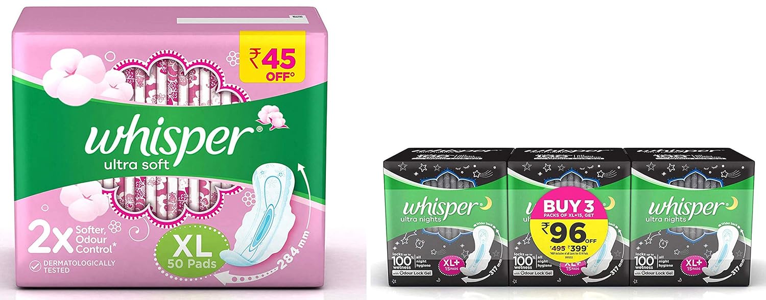 Buy Whisper Ultra Soft Sanitary Pads 50 Pieces (XL) & Ultra Night