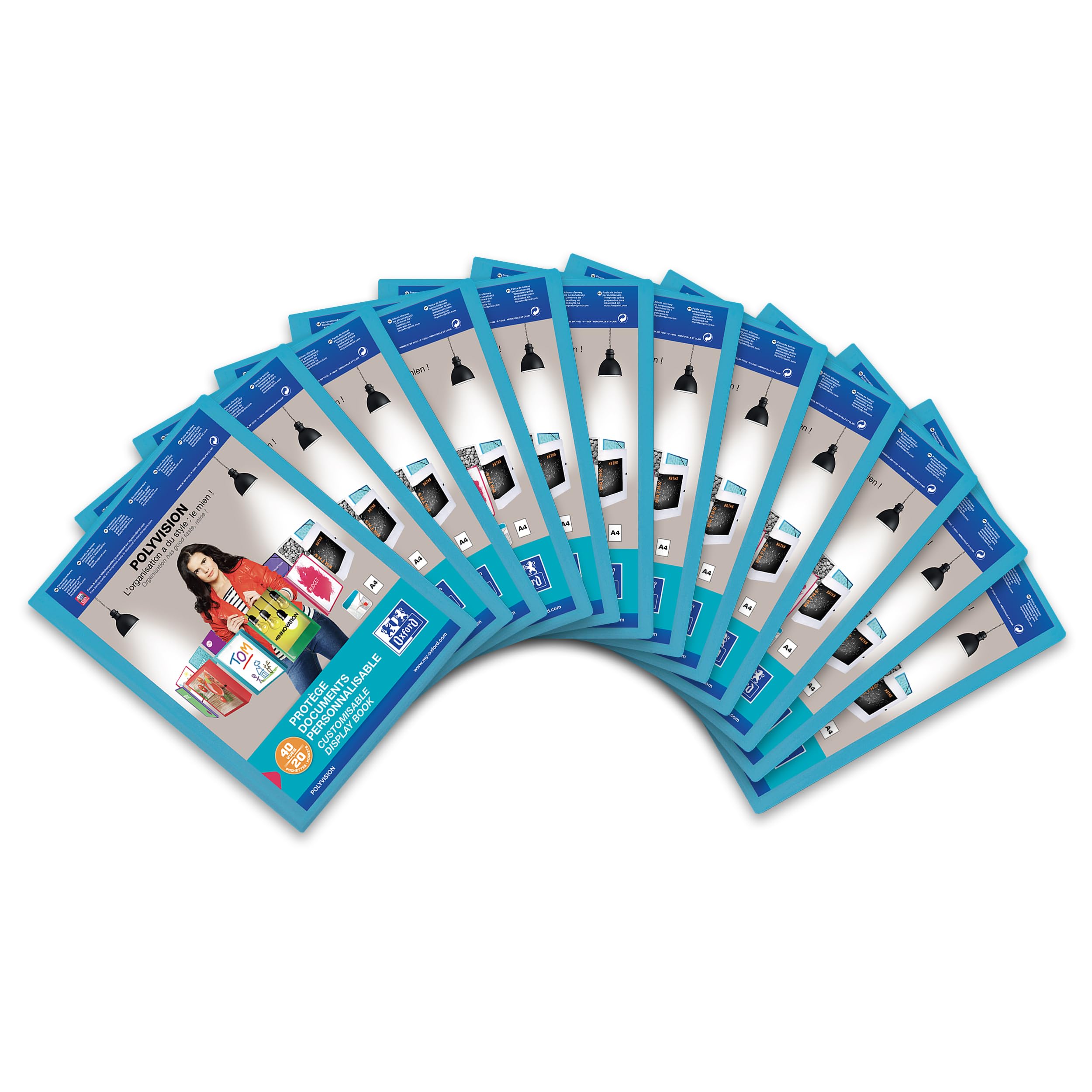 Oxford Polyvision 100206087 Plastic Display Book Pack of 12 DIN A4 Customisable Presentation Book with 20 Shrink-Wrapped Sleeves Blue