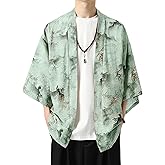 PRIJOUHE Kimono For Men Japanese Style Kimono Robe Jacket Lightweight Open Front Cardigan Seven Sleeve Yukata Coat