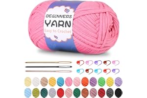 ZLULARY 200g Yarn for Crocheting, Crochet Yarn, Easy Yarn for Beginners with Easy-to-See Stitches, Stitch Marker, Big Eye Blunt Needle, Beginner Yarn for Crocheting (Pink)