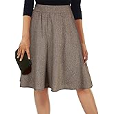 Happy Sailed Womens Winter Fall Tweed High Waisted Flared Mini Skater Skirt A Line Pleated Midi Skirts