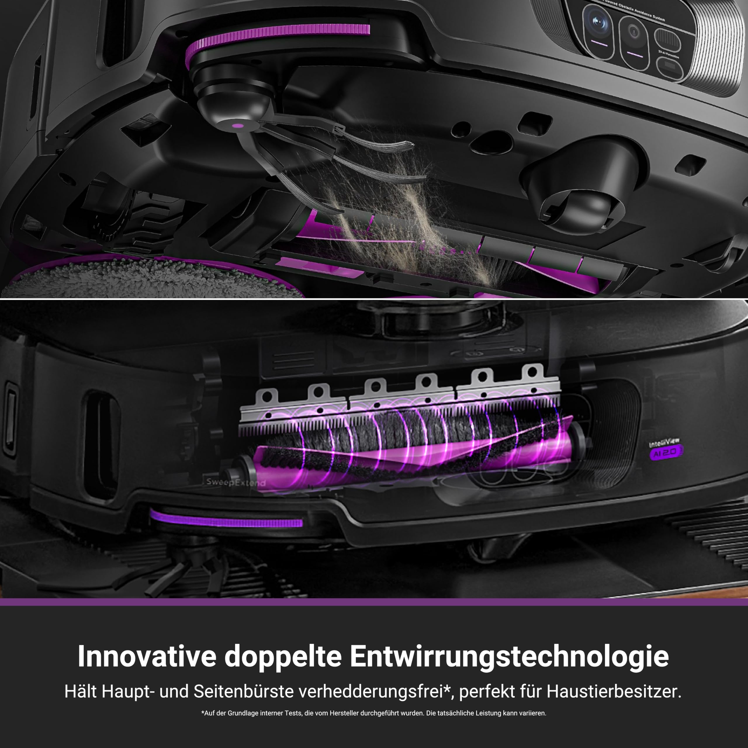 Eureka J15 Max Ultra Saugroboter mit Wischfunktion, Extensible Seitenbürste & Wischarm, 22000Pa Saug Wischroboter mit Selbstreinigung, 80℃ Heißwasserreinigung, IntelliView 2,0, Anti-Wickel 3