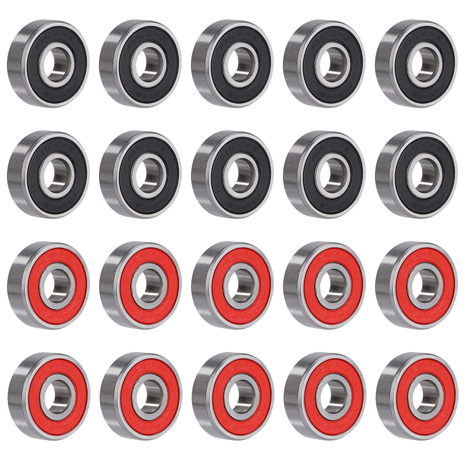 Deep Groove Ball Bearings 608RS Mini Steel Bearings Double Rubber Sealed for Skateboard Scooter Roller Skate Wheel 20pcs