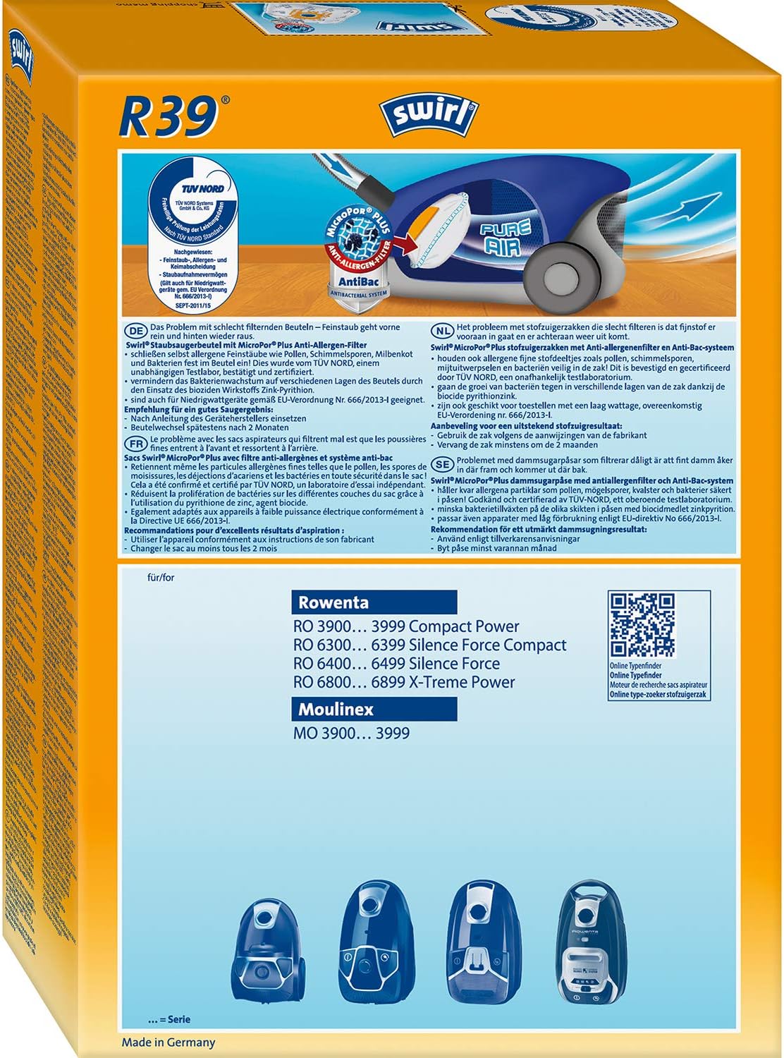 Swirl Fleece Vacuum Cleaner Bags R 39 - for Rowenta and Moulinex Vacuum Cleaners Pack of 4, Natural - Image 3