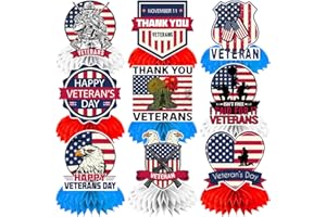 XHCYGWY Veterans Day Decorations Honeycomb Centerpieces 9pcs Double Sided Happy Veterans Day Table Decorations 3D Table Topper for Thank You Veterans Theme Party Supplies