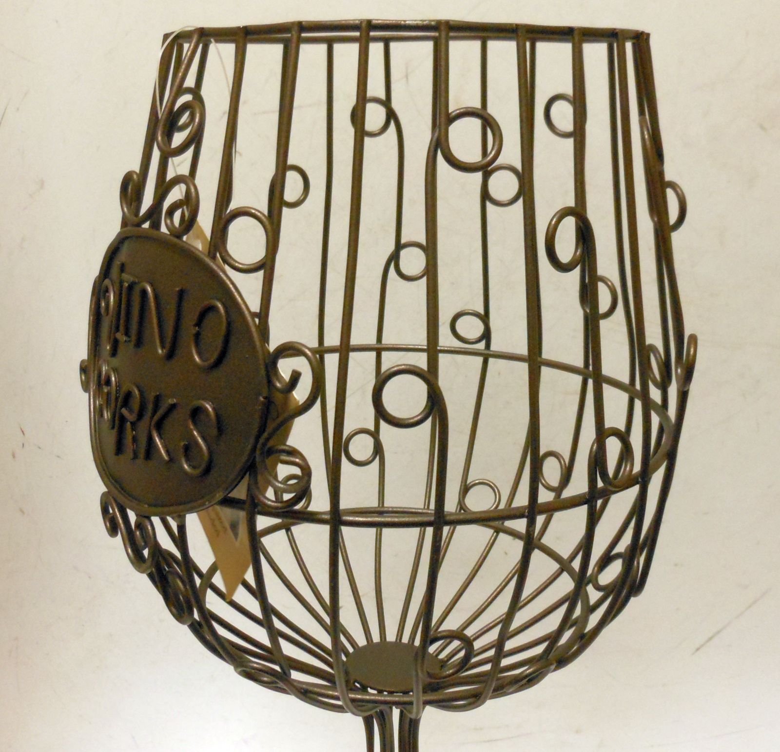 'Vino Corks' Wire Frame Wine Glass Style Cork Holder 15" Bar/Tabletop