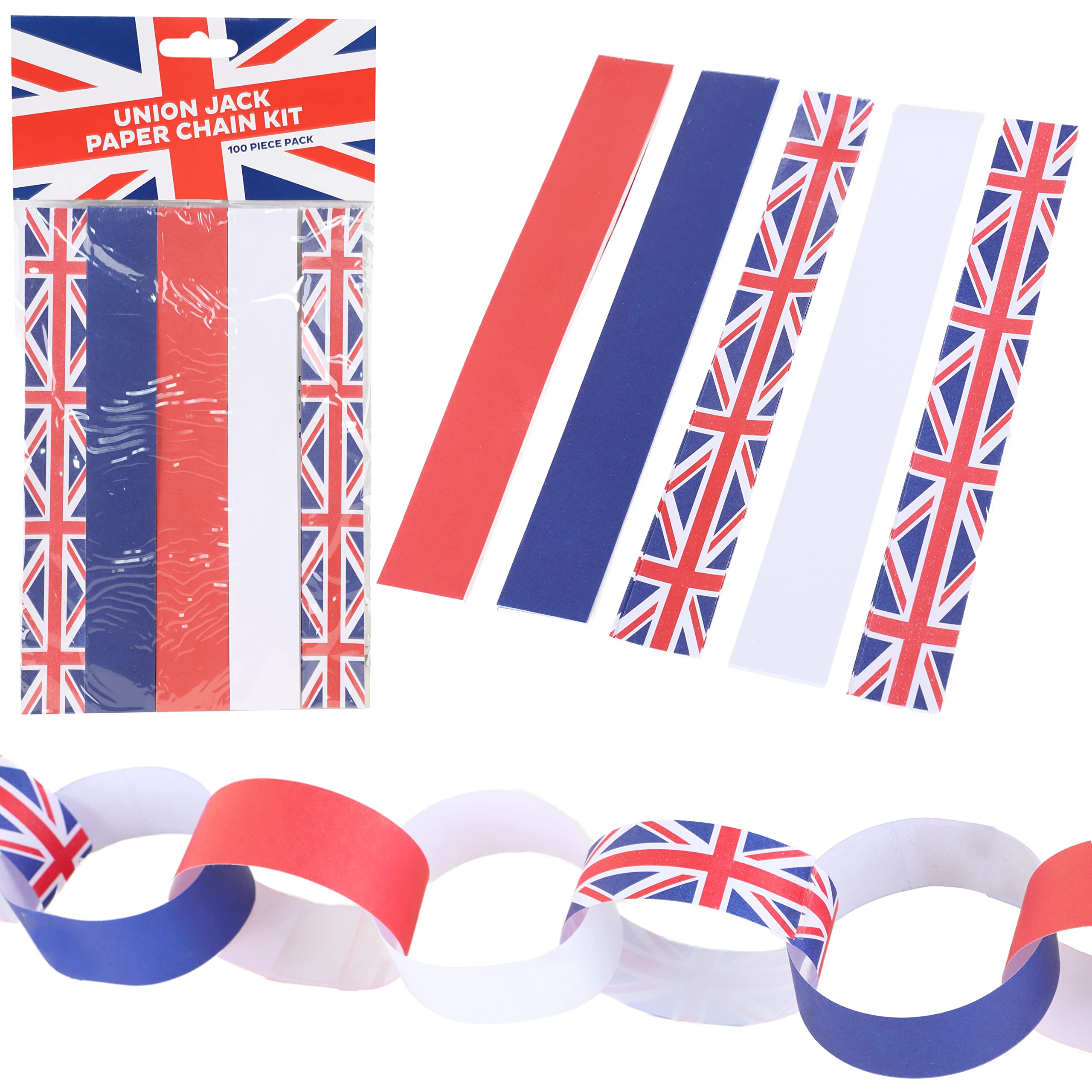 Toyland® Pack of 100 Red, White, Blue & Union Jack Paper Chains - British Party Supplies VE DAY
