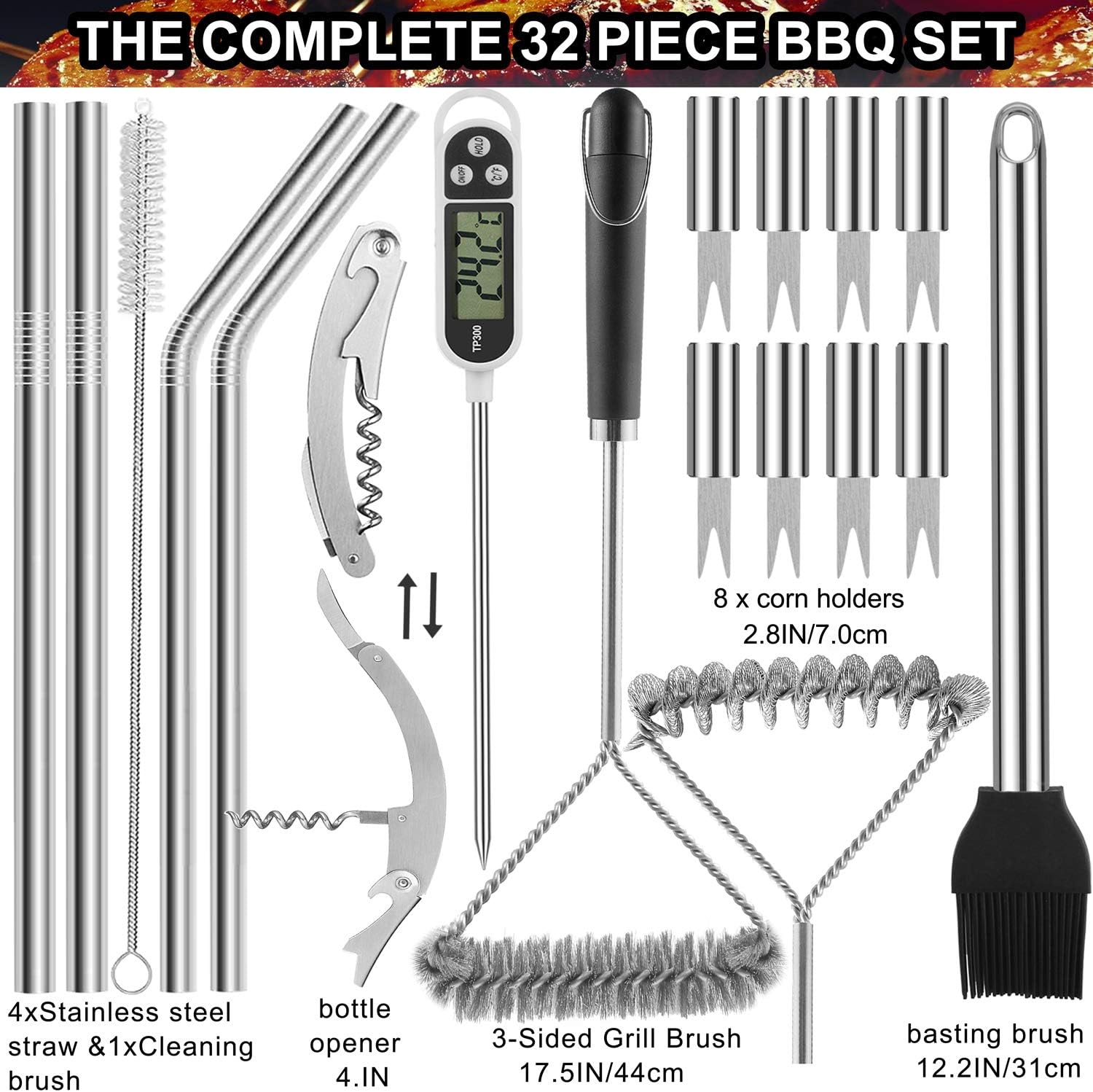 32PC BBQ Accessories Kit with Storage Bag - Stainless Steel Grill Set for Men - Complete BBQ Grill Utensils for Barbecue Backyard Party - Perfect Grill Gift on Birthday Mothers Day Fathers Day : Garden & Outdoor