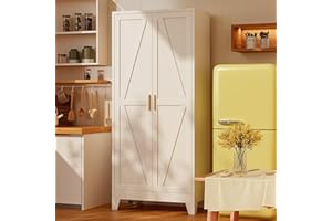 QPRVPTOW 61" H Metal Pantry Cabinet with Doors,Freestanding White Kitchen Pantry Cabinet,Farmhouse Food Storage Cabinets,Tall and Large Pantry Cabinets for Kitchen, Dining Room, Living Room