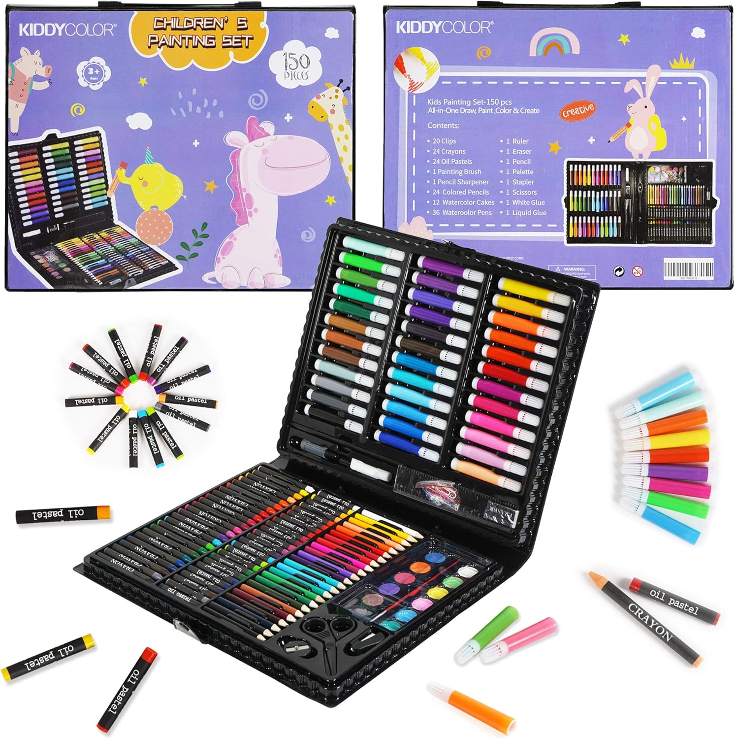 KIDDYCOLOR 150 Pcs/Set Drawing Tool Kit with Box Painting Brush Art
