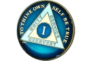 BRIGHT STAR PRESS 1 Year Midnight Blue AA Medallion Chip Tri Plate Gold & Nickel Plated Serenity Prayer