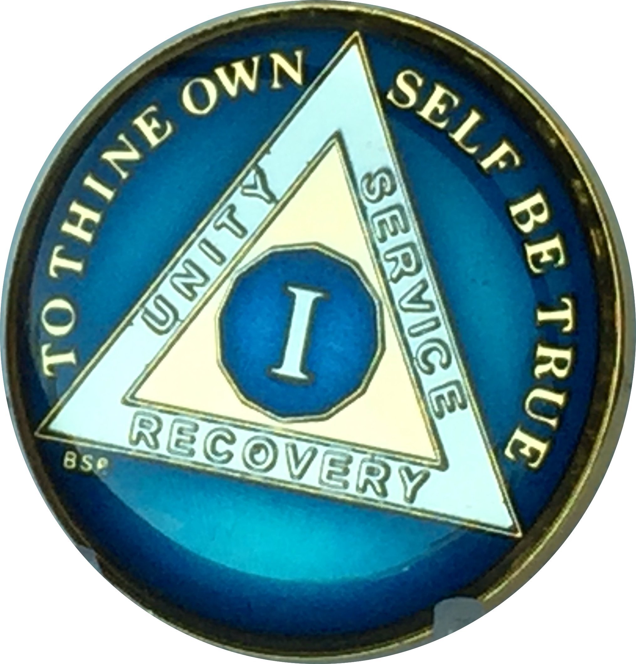 Photo 1 of 1 Year Midnight Blue AA Medallion Chip Tri Plate Gold & Nickel Plated Serenity Prayer