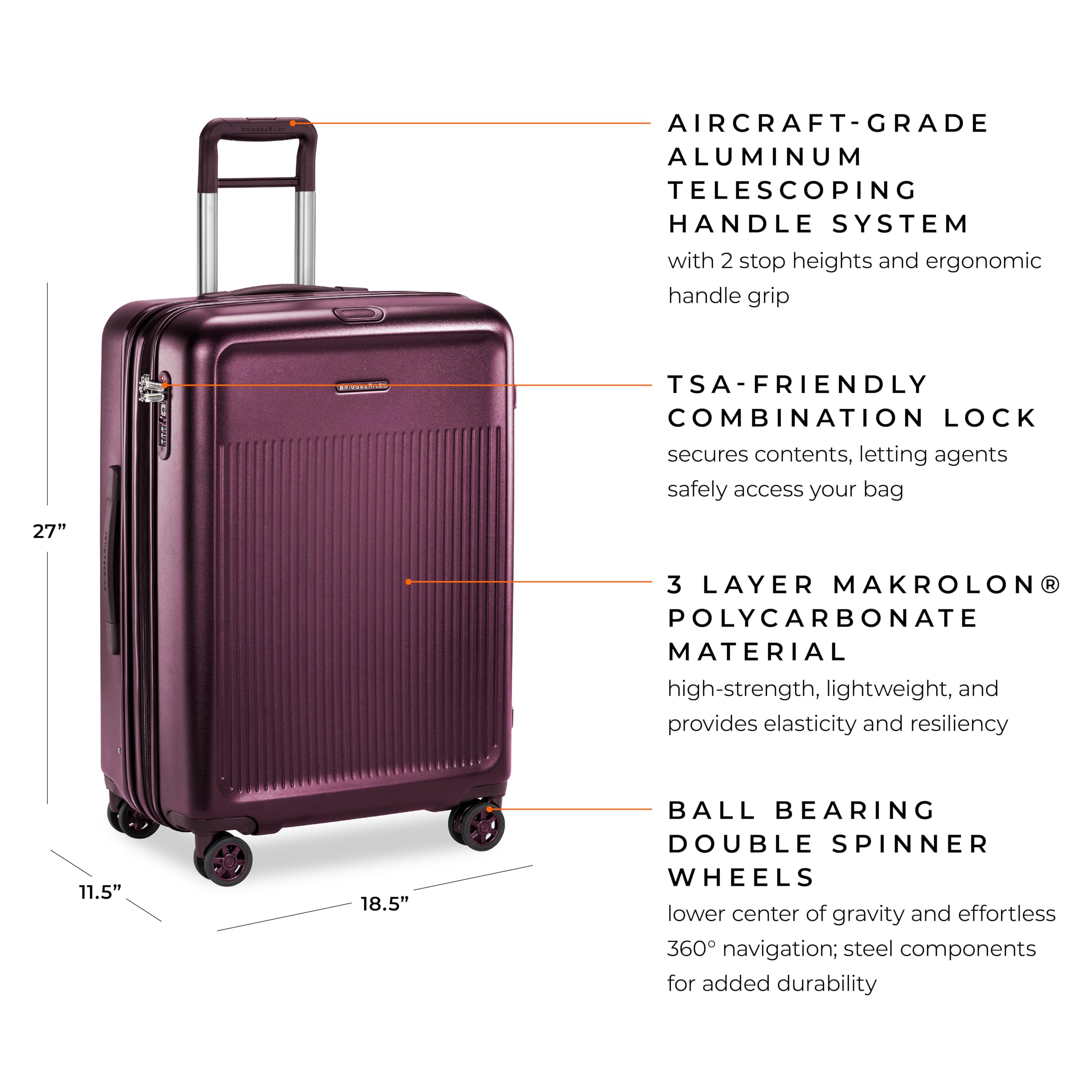 Briggs & Riley Sympatico Hardside Medium Spinner Luggage, Plum, 27-Inch Checked