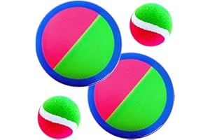 AppleRound Toss and Catch Velcro Ball Set (Hook and Loop), Kids Outdoor Games, Beach Toys, Backyard Sports, Paddle Ball Games (Pack of 2 Paddles and 2 Balls)