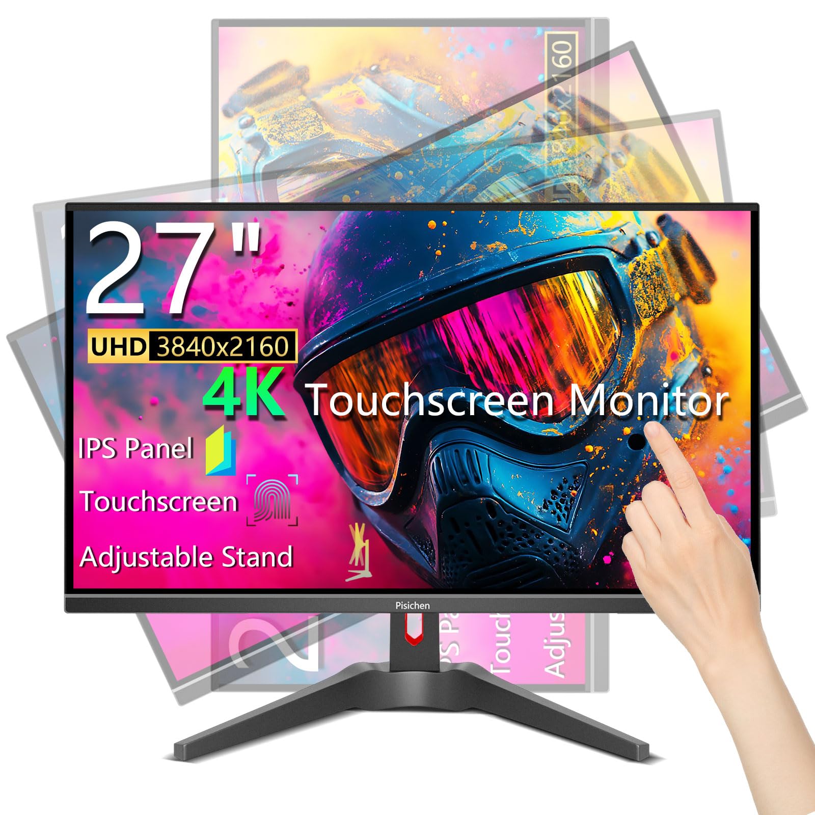 Photo 1 of Pisichen Touchscreen Gaming Monitor 27 Inch 4K UHD(3840x2160) IPS Computer Monitor, 60Hz, Ultra-Thin Bezel, HDMI, DisplayPort, 400 cd/?, VESA, Tilt Adjustable
